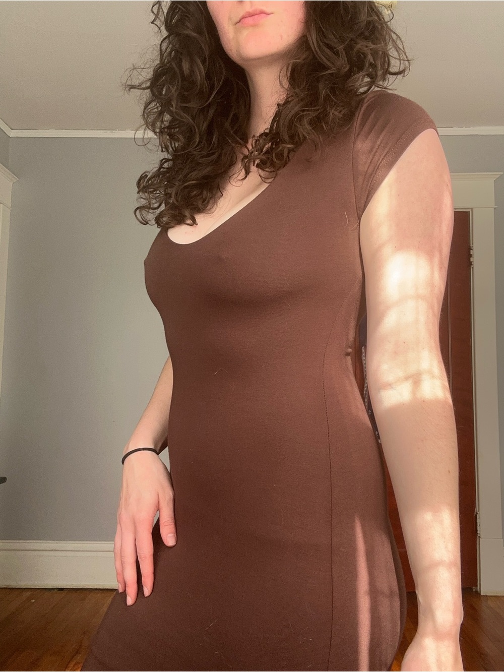 See You Monday Brown Scoop Neck Mini Dress